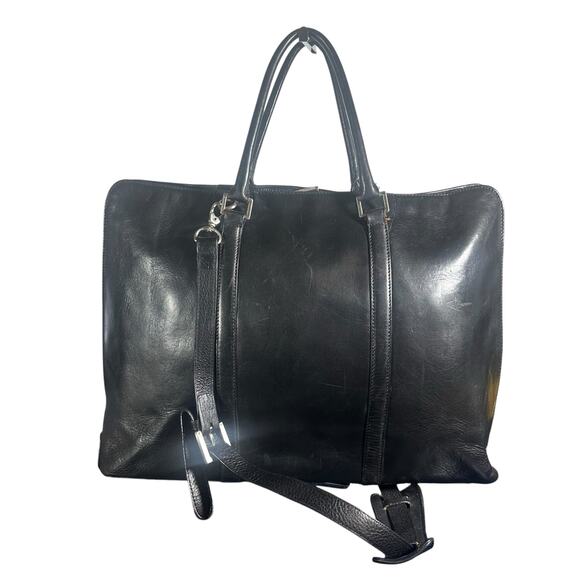 Hobo International Black Leather Briefcase Laptop Bag Shoulder Strap Vintage - Picture 1 of 16
